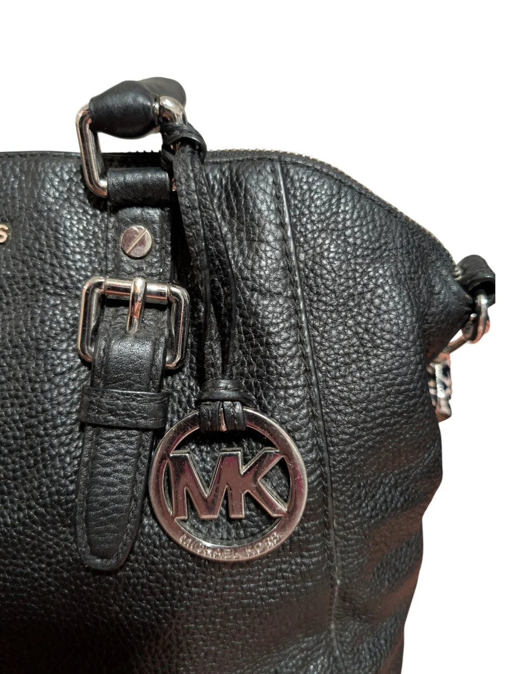 Michael Kors Black Pebbled Leather Satchel with Leopard Strap